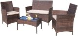 Homall 4 Pieces Outdoor Patio Furniture Set, Rattan Chairs, Brown & Beige | Outdoor Furniture, Wicker Patio Set, Balcony and Porch Furniture, Outdoor Dining Set for Backyard, Garden, Poolside