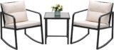 Devoko 3 Pieces Patio Furniture Set Wicker Outdoor Rocking Bistro Chair
