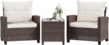 Shintenchi 3 Pieces Patio Furniture Set, PE Rattan Wicker 3 Pcs Patio Set, Outdoor Furniture Set with Two Outdoor Chairs and Table, Conversation Set for Garden, Poolside, Balcony, and Porch(Beige)