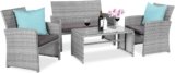 Best Choice Products 4-Piece Outdoor Wicker Patio Conversation Furniture Set for Backyard w/Coffee Table, Seat Cushions – Gray/Gray
