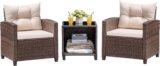 Devoko 3 Pieces Patio Furniture Set Outdoor Wicker Chairs and Table, Beige