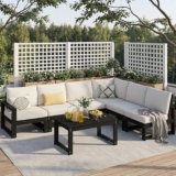 Outdoor Furniture with Cushions, Patio Furniture Set, 7-Piece L Shaped Outdoor Couch Sets 6 Seats, HDPE Patio Sectional Sofas for Porch, Deck, Backyard, Black