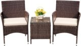 Devoko Patio Porch Furniture Sets 3 Pieces PE Rattan Wicker Chairs with Table Outdoor Garden Furniture Sets (Brown/Beige)