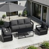 Outdoor Aluminum Furniture Set, 4-Piece Patio Conversation Set, 2 Swivel Chairs, 1 Sofa and 1 Table, All-Weather Metal Frame, 6″ Thick Removable Cushions, Deep Setting for Garden, Poolside and Porch