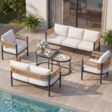 Grand patio 6-Piece Wicker Outdoor Furniture Set with 3-Seat Couch, Thick Cushions and Coffee Table, Patio Sofa Conversation Set for Backyard, Balcony, Natural
