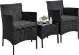 Yaheetech 3 Pieces Patio Porch Furniture Set, Outdoor PE Rattan Wicker Conversation Set with Soft Cushions, Glass Coffee Table & 2 Chairs for Garden/Deck/Courtyard/Poolside, Black/Gray