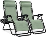 Best Choice Products Set of 2 Adjustable Steel Mesh Zero Gravity Lounge Chair Recliners w/Pillows and Cup Holder Trays – Sage Green