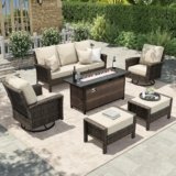 HERA’S HOUSE 6-Piece Patio Furniture Set with Fire Pit, Beige