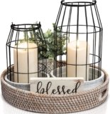 Rustic Farmhouse Lantern Decor Set of 2 – Stylish Decorative Lanterns for Your Living Room, Patio & Porch or Kitchen Dining Table – Modern Indoor/Outdoor Coffee Table Decor for Your Entire Home