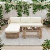 Christopher Knight Home Outdoor Patio Furniture Set, PE Rattan Wicker Conversation Sofa Set with Iron Frame Cushions and Glass Top Coffee Table, Modular Backyard Balcony Seating Set, Dark Beige