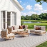 LAUSAINT HOME 7 Pieces Outdoor Sectional Sofa Set, All-Weather PE Wicker Rattan Patio Conversation Set with Thick Cushions & Coffee Table, Patio Furniture Set for Garden, Backyard, Porch (Beige)