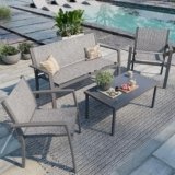 Shintenchi 4 Pieces Patio Furniture Set All Weather Textile Fabric Outdoor Conversation Set, with Glass Coffee Table, Loveseat, 2 Single Chairs for Home, Garden, Lawn, Porch（Silver）