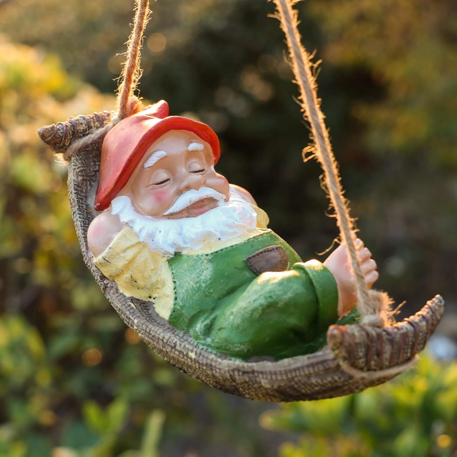 TERESA’S COLLECTIONS Green Garden Gnomes Statues for Garden Decor, Resin Hanging Decorations for Outdoor, Tree Ornaments Figurines for Outside Stump Lawn Patio, Gifts for Mom Women and Man, 8″