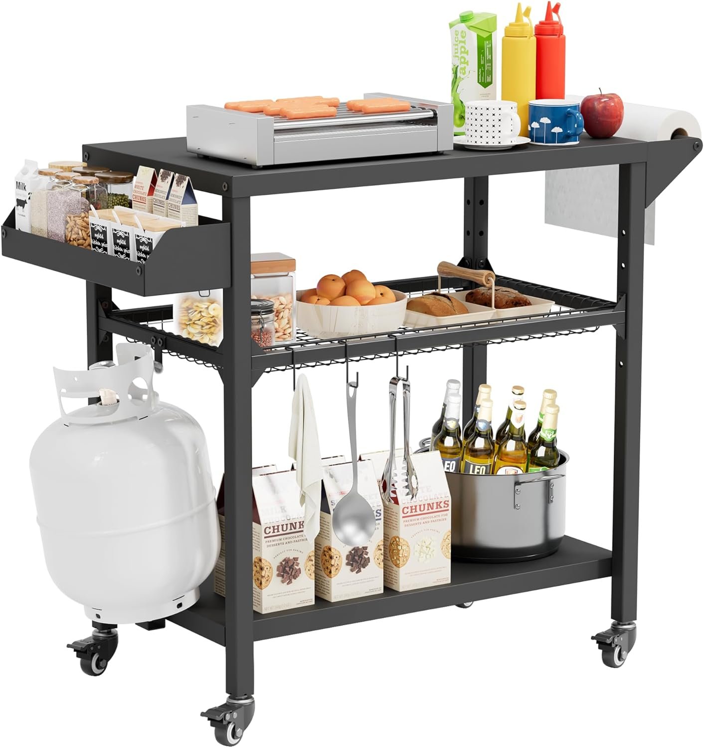 SUNCROWN Outdoor Grill Table with Wheels, Kitchen Cooking Prep Tables Movable BBQ Grill Cart for Garden, Camping, Home Party, Bar, Pizza Oven Table Stand