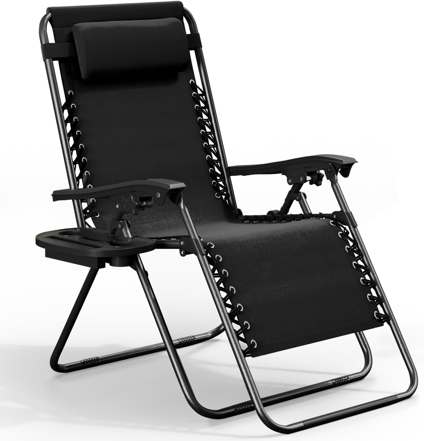 Nestl Zero Gravity Chairs, Portable Patio Lounge Chair Outdoor with Pillows & Cup Holder Trays, Adjustable Steel Mesh Reclining Camping Chair, Folding Patio Lawn Chair for Deck, Beach, Yard – Black