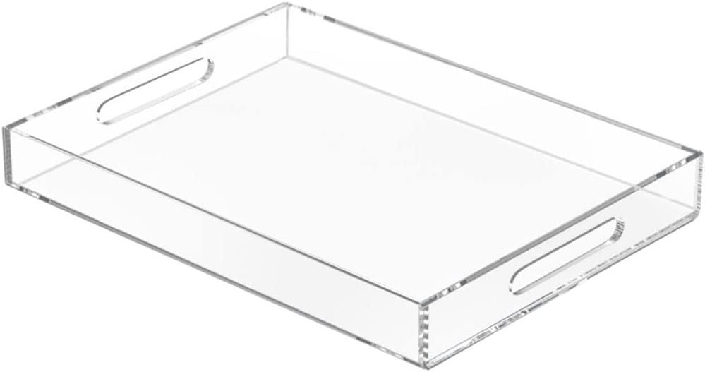 NIUBEE Clear Serving Tray 12×16 Inches -Spill Proof- Acrylic Decorative Tray Organiser for Ottoman Coffee Table Countertop with Handles