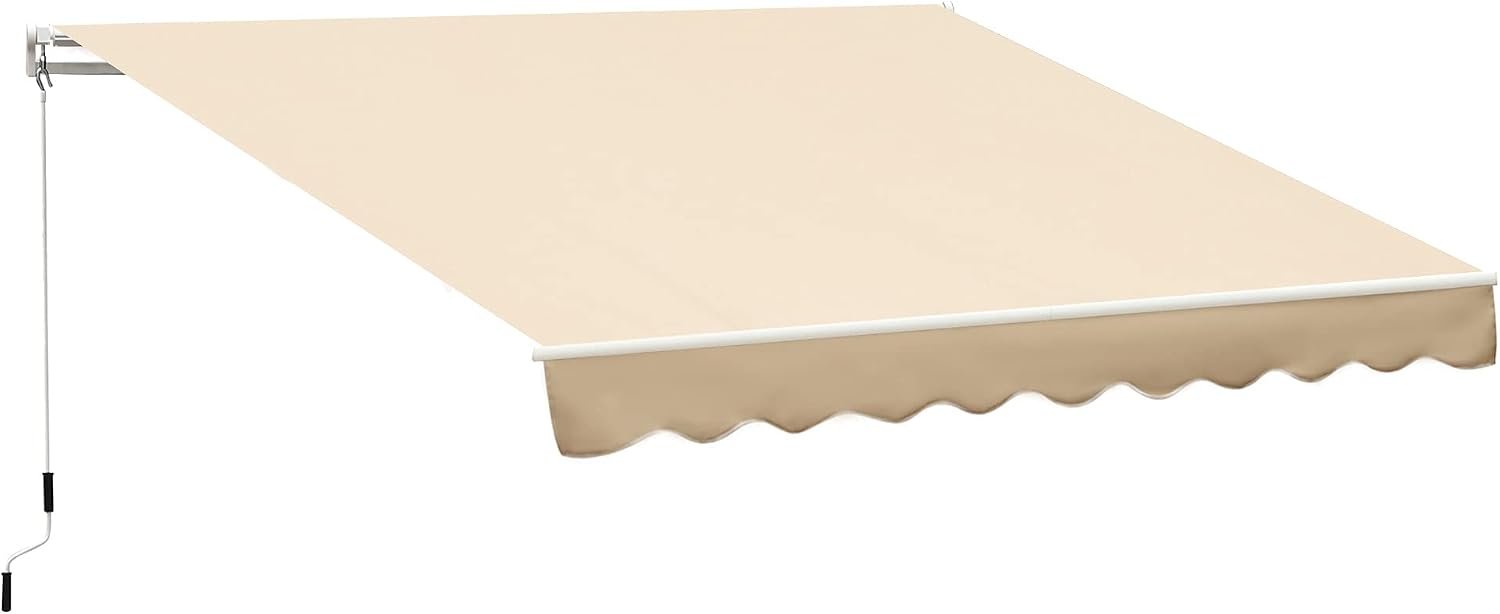 Outsunny 10′ x 8′ Retractable Awning, Patio Awnings, Sunshade Shelter w/Manual Crank Handle, UV & Water-Resistant Fabric and Aluminum Frame for Deck, Balcony, Yard, Beige