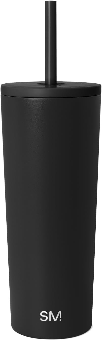 Simple Modern Iced Coffee Tumbler, Insulated | 24oz | Black | Reusable Stainless Steel Cup, Travel Mug, Water Bottle with Straw | Cupholder Friendly & Spill Resistant, Midnight Black