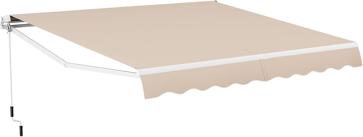 Tangkula 12 Ft × 10 Ft Retractable Awning, Aluminum Patio Sun Shade w/Crank Handle and Water-Resistant Polyester, Outdoor Manual Retractable Awning Cover Shelter