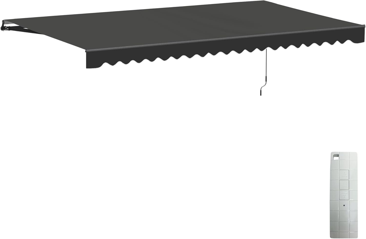 Aleko 20×10 feet Caribbean Style Electric Black Frame Awning, Remote Control Motorized & Manual Crank, Outdoor Shade Canopy with UV-Resistant Fabric – Onyx Black