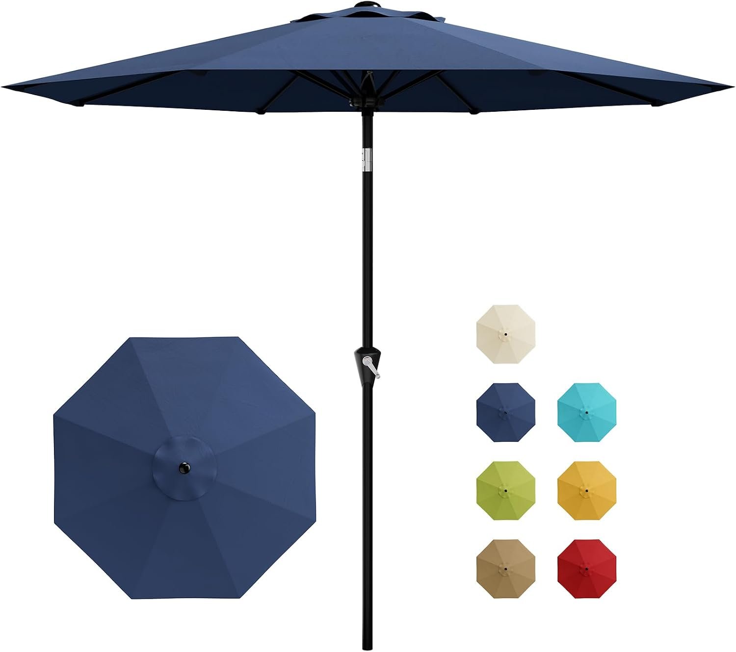 GarveeLife 9FT Umbrella Outdoor Patio, Table Umbrella with Push Button Tilt and Crank, 8 Sturdy Ribs Waterproof UV Protection for Garden, Pool, Backyard, Market | Table Umbrella Waterproof UV Protection for Garden, Pool, Deck, Backyard, Market (Navy)