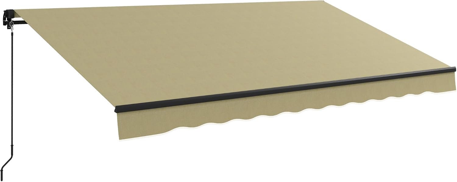 Outsunny 12′ x 10′ Retractable Awning Manual Crank Handle Beige | Patio Awning Sunshade Shelter, 280gsm UV Resistant Fabric, Aluminum Frame, for Deck Balcony Yard