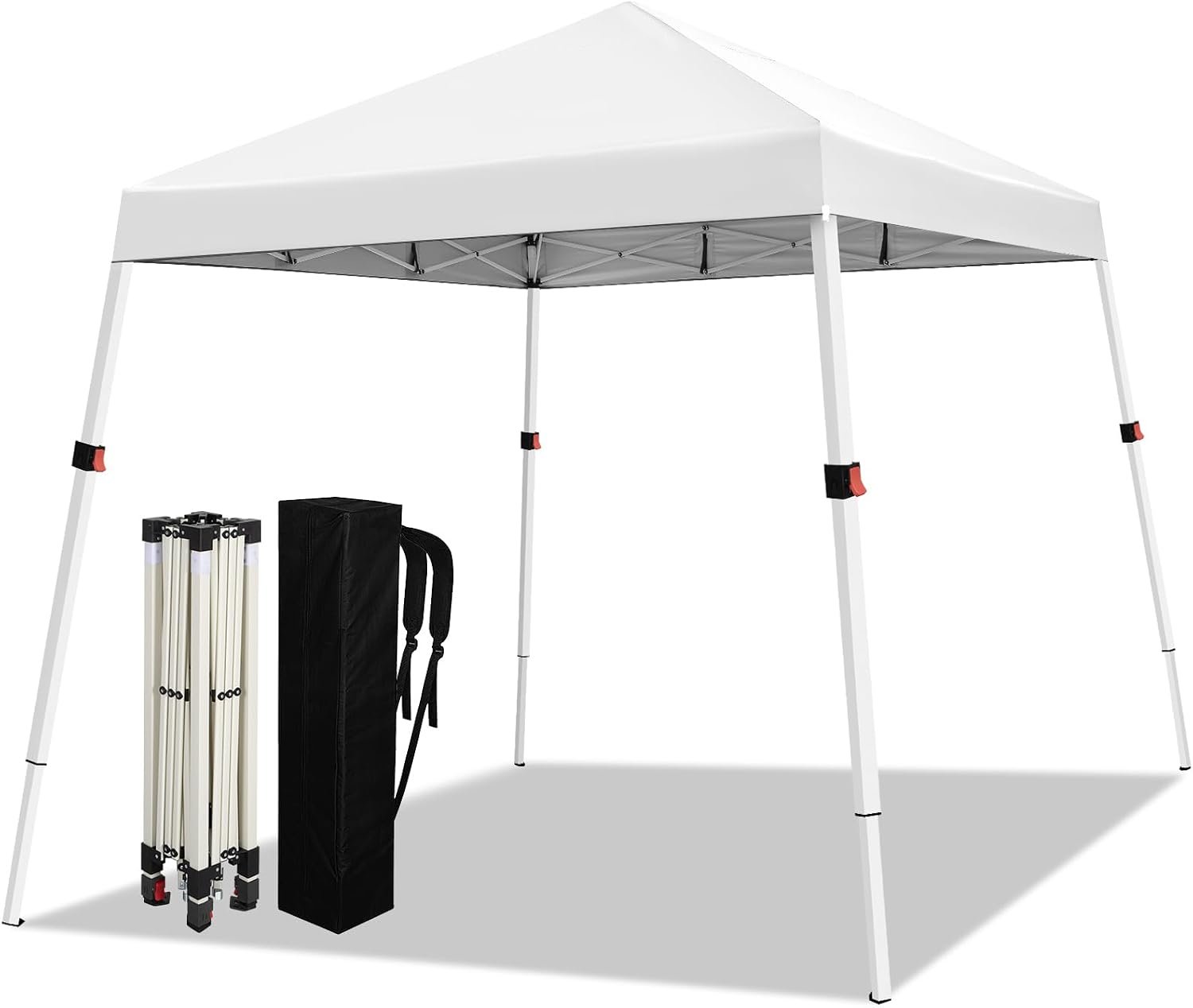 WEIZE 10×10 Slant Legs Pop Up Canopy Tent, 1-Button Push Setup Canopy Tent, Adjustable Height Instant Portable Shelter, Protable Backpack, Easy Outdoor Sun Shade for Events, 8×8 Top, White