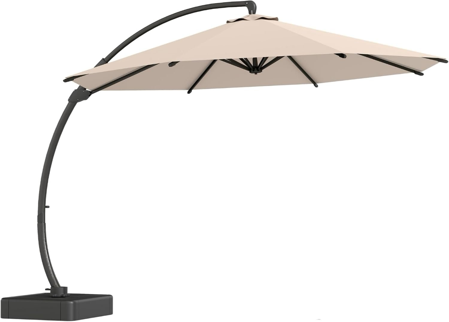 Kingdura 11ft Offset Cantilever Patio Umbrella with Base Included, Large Round Aluminum Outdoor Umbrella, 360° Rotation & Infinite Tilt, Heavy Duty Frame for Deck Pool Backyard, Beige