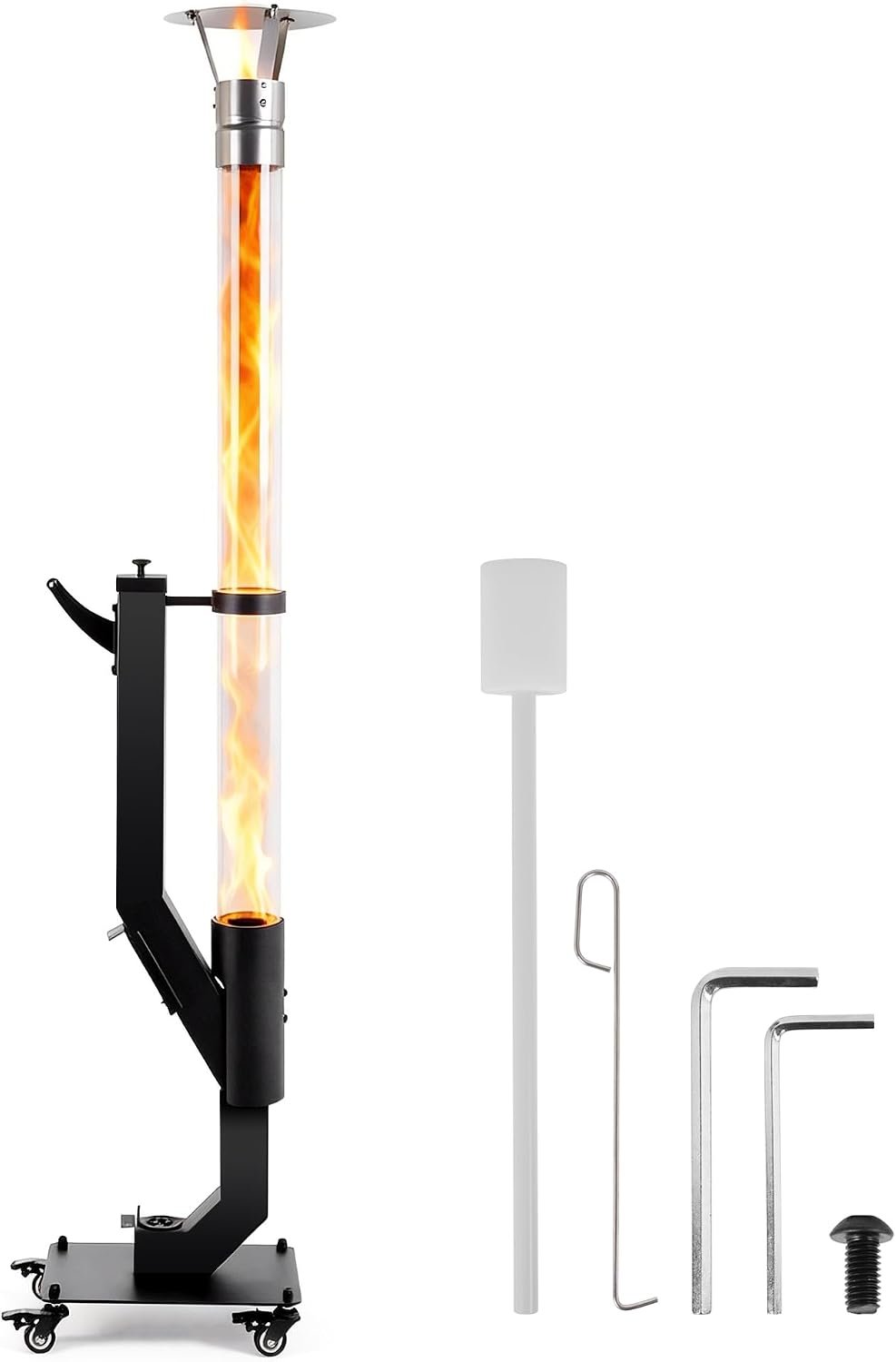 64 Inch Wood Pellet Patio Heater with Stainless Steel Rain Cap | Outdoor Pellet Stove with Lockable Caster Wheels & Carry Handle, Ash Tray + Adjustable Air Inlet for Garden Backyard Party