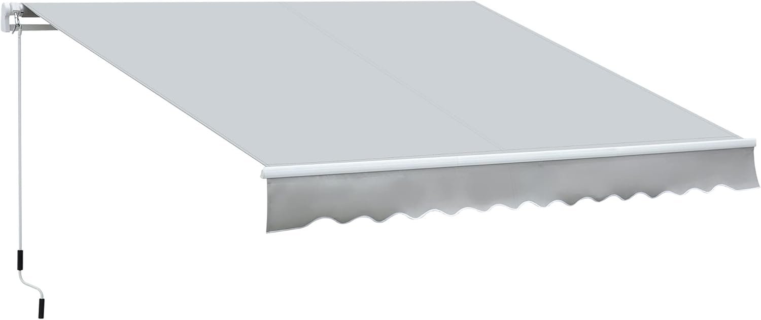 Outsunny 12′ x 8′ Retractable Awning Patio Awnings Sun Shade Shelter with Manual Crank Handle, 280g/m² UV & Water-Resistant Fabric and Aluminum Frame for Deck, Balcony, Yard, Light Gray