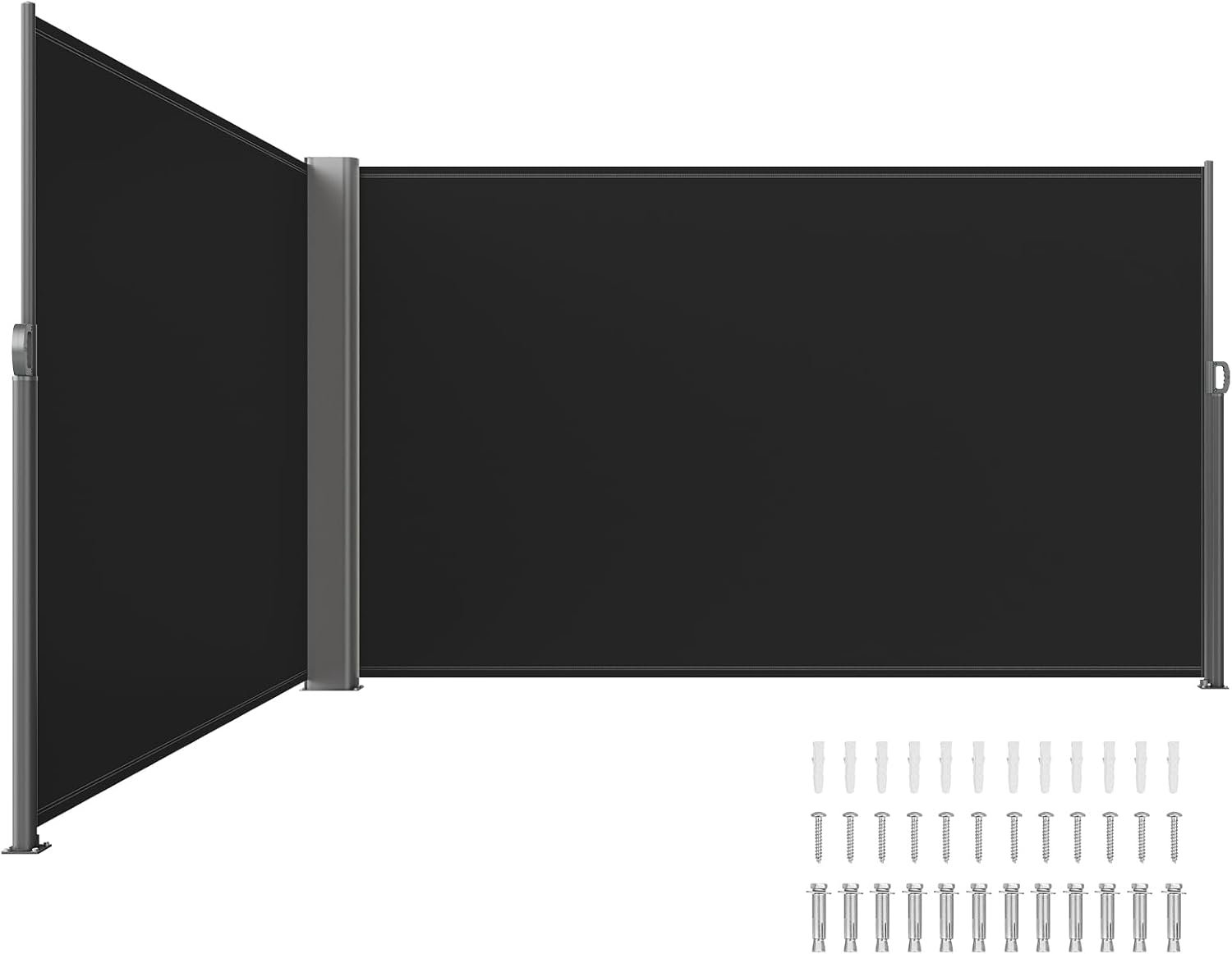 VEVOR Retractable Side Awning, UV 50 71”x 236” Full Aluminum Rust-Proof Patio Sunshine Screen, 280 g Thicken Privacy Divider & Wind Screen for Courtyard, Balcony, Roof Terraces and Pools, Black