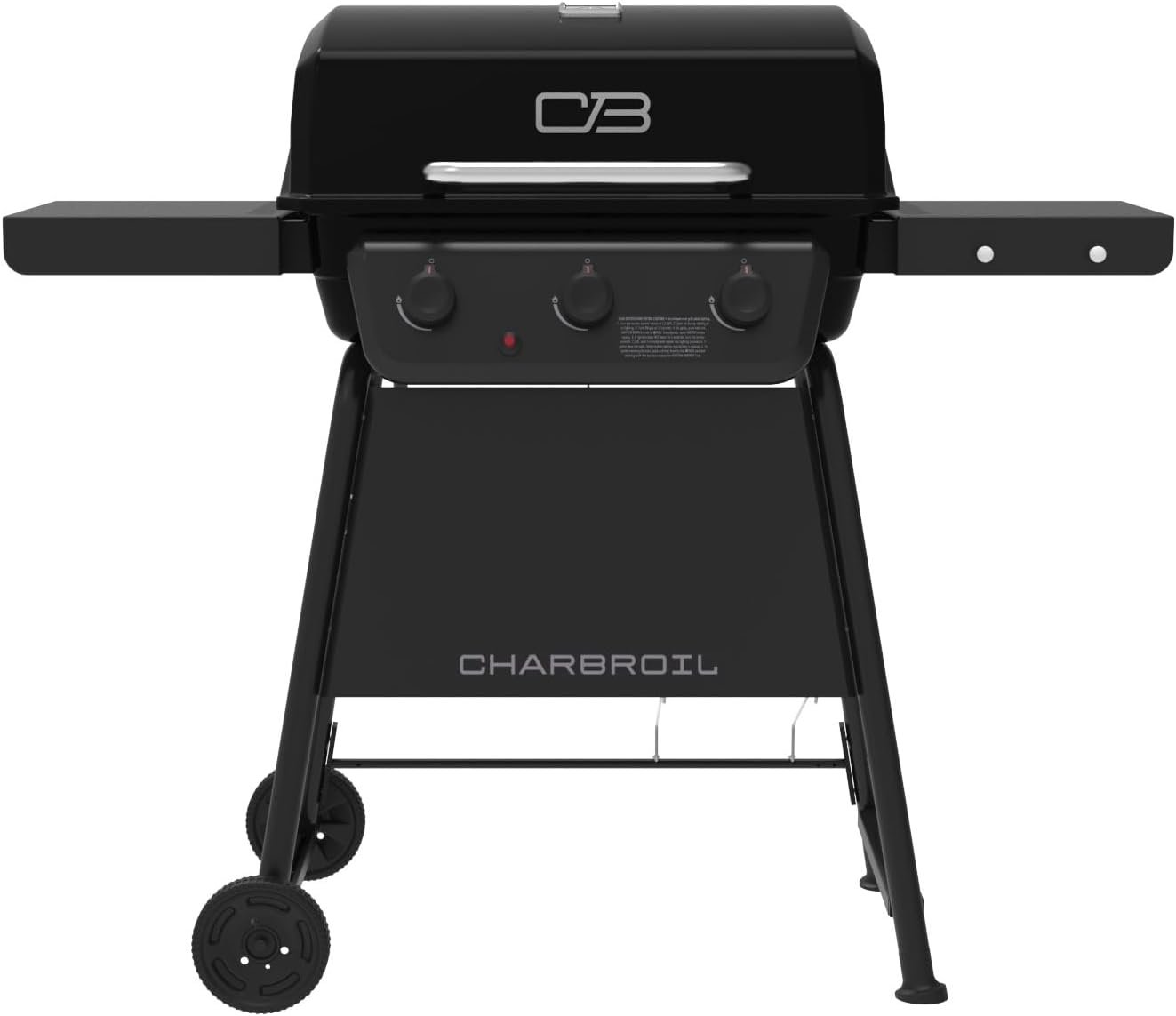 Charbroil Classic 3-Burner Propane Gas Grill, 30,000 BTU, 360 Sq. In. Cooking Area, Porcelain-Coated Grates, Compact Outdoor BBQ Grill with Side Shelves