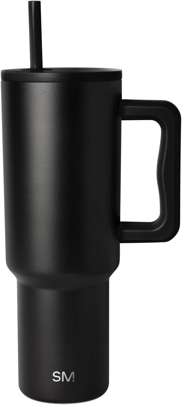 Simple Modern 40 oz Trek Tumbler with Handle and Straw Lid | Cup Holder Friendly Insulated Stainless Steel Travel Mug | Midnight Black | Trek Tumbler, Travel Mug | Insulated Water Bottle, Cupholder Friendly, Stainless Steel Cup | Midnight Black