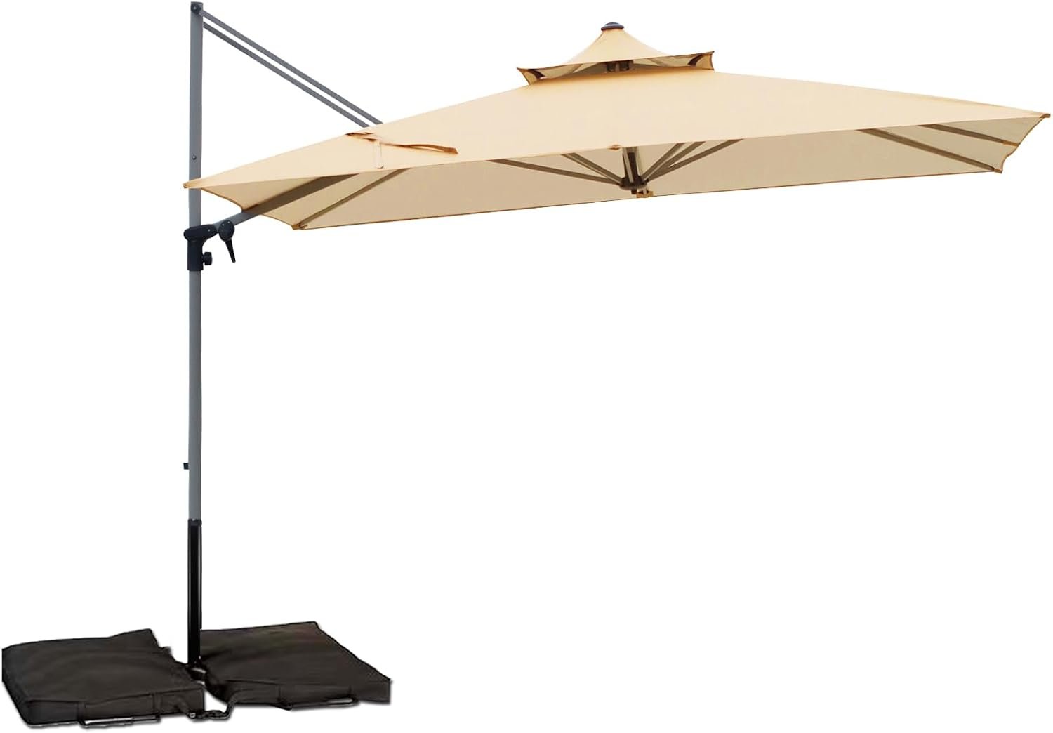 Patio Umbrella, Rectangle Outdoor Cantilever Umbrella, Aluminum Offset Umbrella with Champagne Frame for Pool Deck Garden Outdoor shade for Garden Deck Pool Patio, Beige(Weighted Base Not Include)