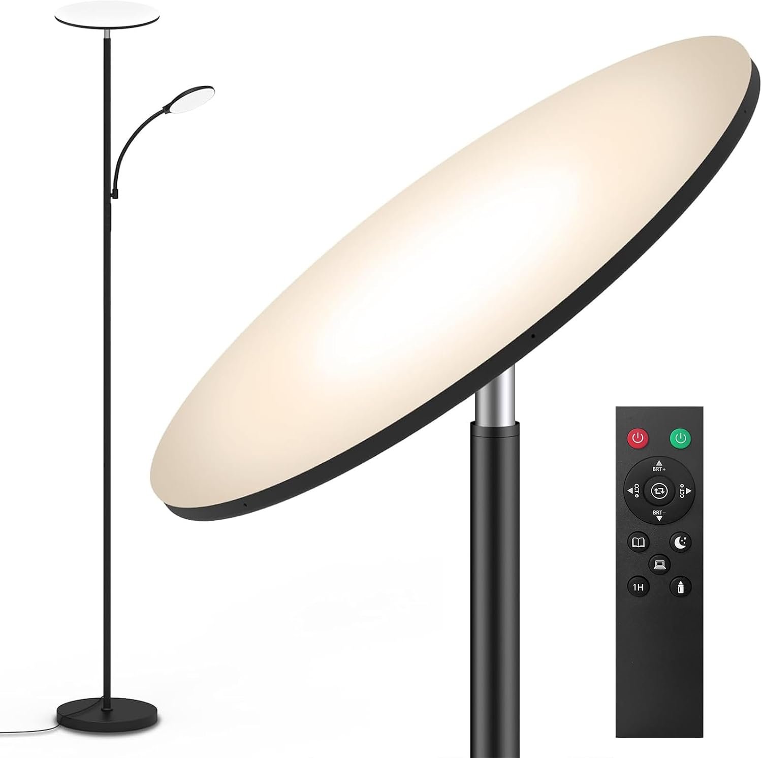 marctronic Floor Lamps for Living Room, 44W/4500LM Super Bright 2 in 1 LED Floor Lamp with Remote, Stepless Dimmable, 69″ Tall Standing Floor Lamp with Bendable Reading Light for Bedroom Office