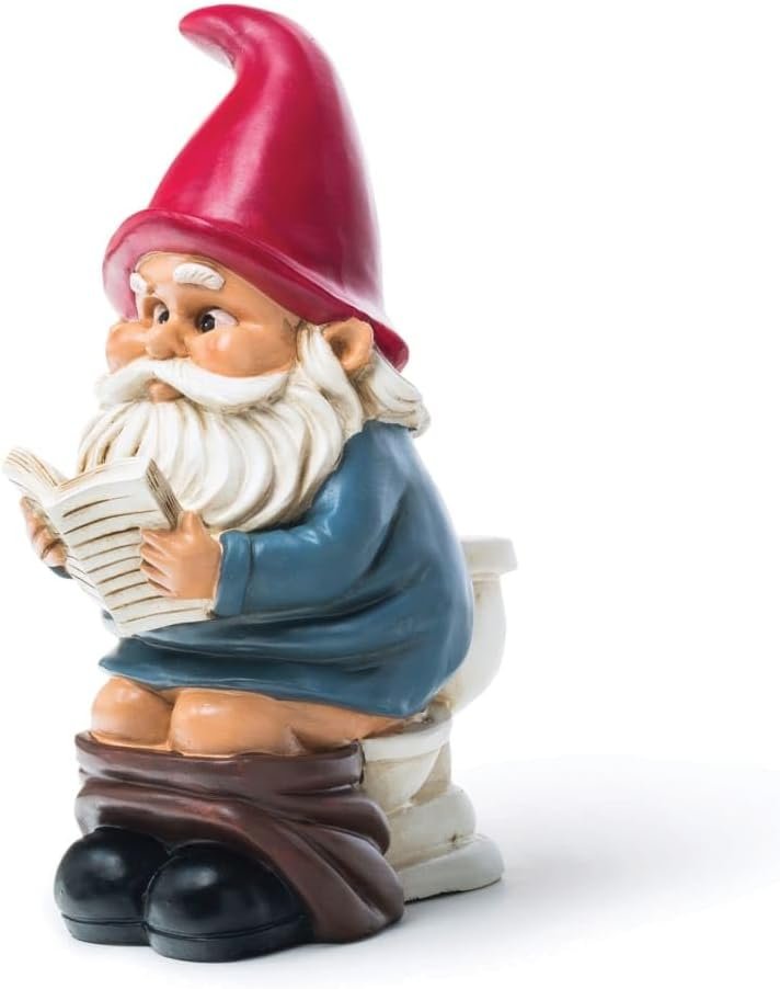 Funny Garden Gnome on a Throne, Durable Ceramic Statue Decoration, Weather-Proof Outdoor Gnomes for Yard Lawn Garden Decor, Housewarming Gag Gift – 9.5″ Tall