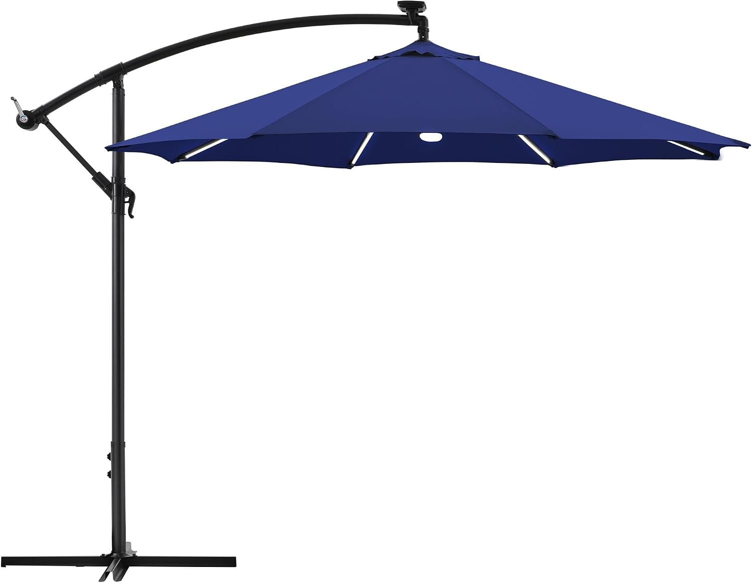 Yaheetech 10 FT Solar Powered LED Patio Umbrella Outdoor Cantilever Umbrella, UV Protection & Windproof, Offset Hanging Sunshade w/Strip Lights & Hub Light for Backyard Garden Pool