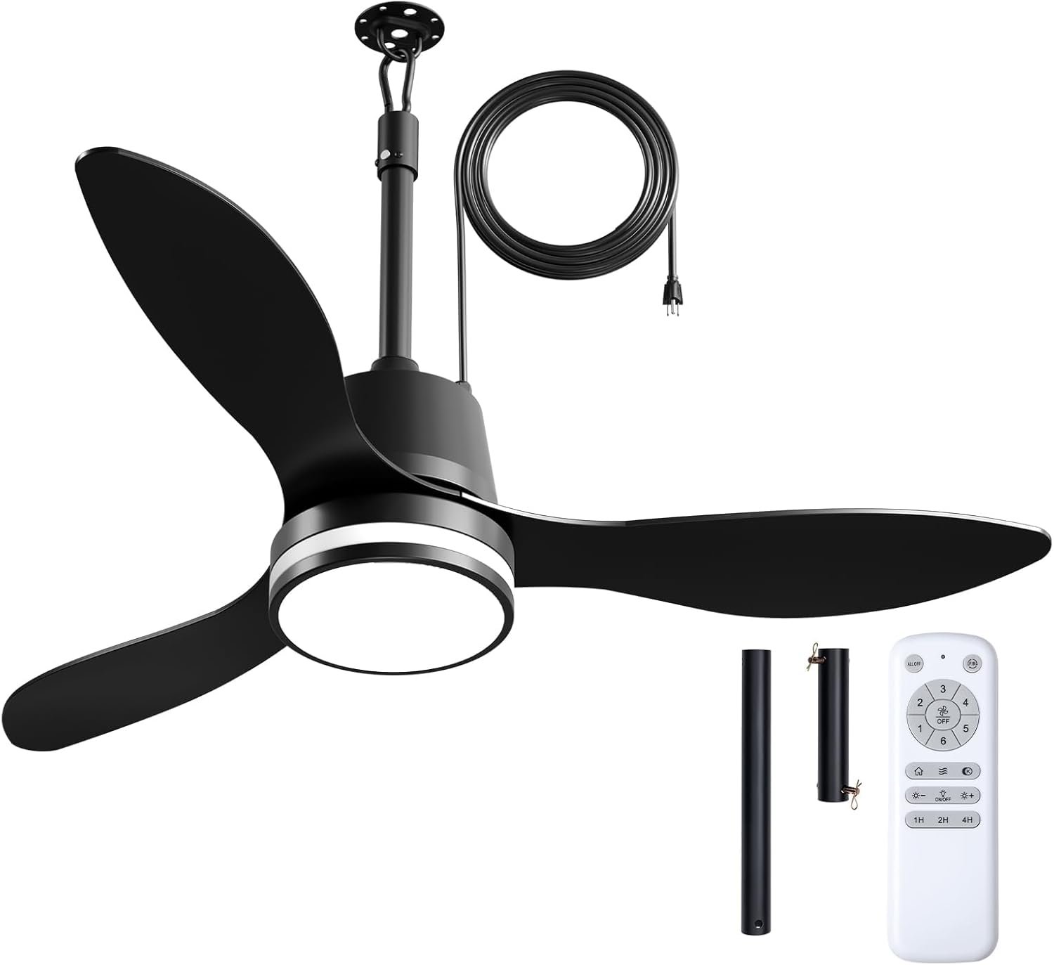 Amico 42 Inch Outdoor Ceiling Fans with Lights for Patios, IP65 Waterproof Gazebo Fan Remote Control, 3000-6000K, 6 Speeds, Hook Hanging Plug in Ceiling Fan for Patio Porch Pergola Garage Canopy