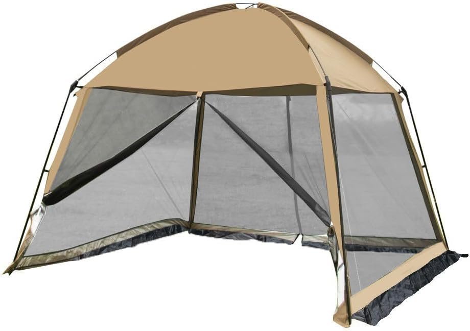 iCool Screen House 11 x 11 Ft Screened Mesh Net Wall Canopy Tent Screen Shelter Gazebos for Patios Outdoor Camping Activities – Beige