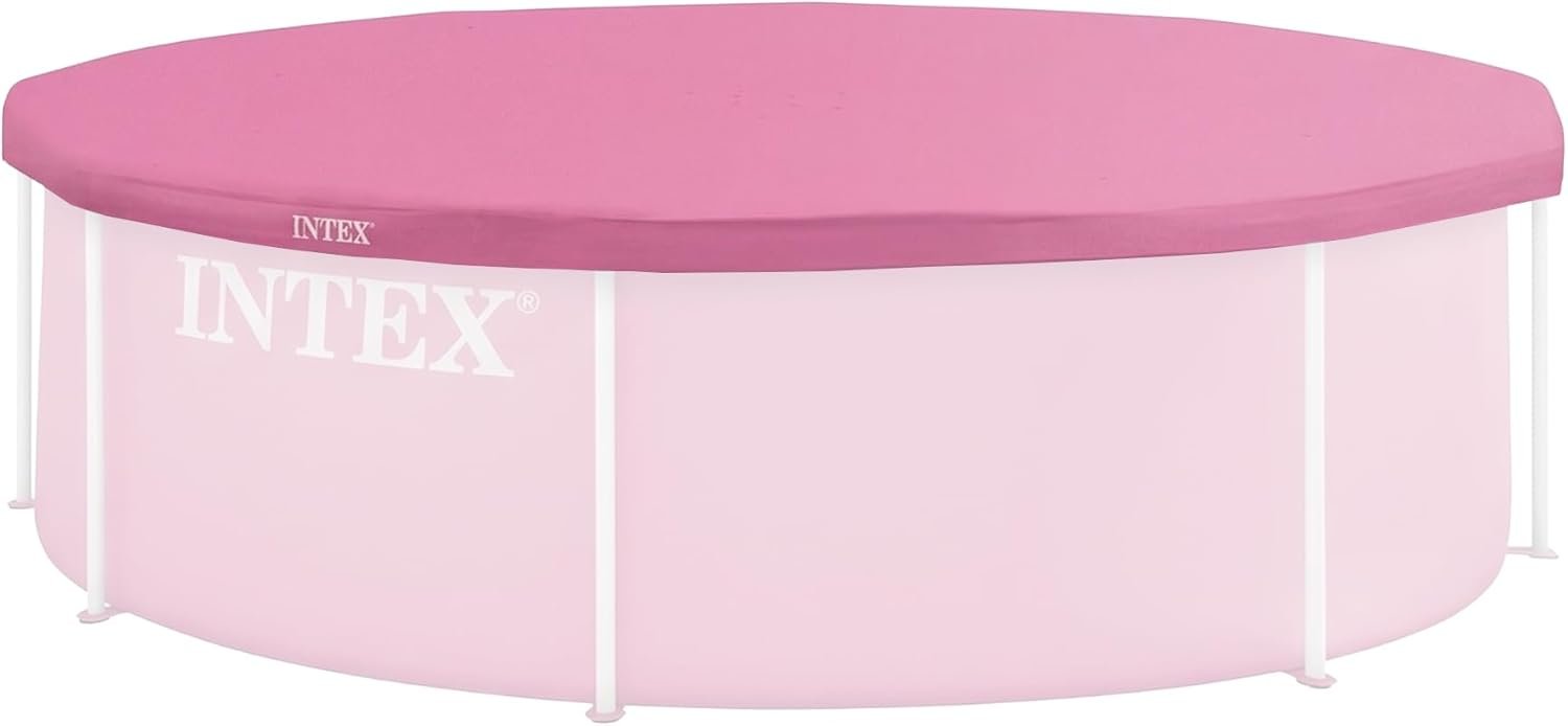 INTEX 28019E Pool Cover: for 8ft Round Metal Frame Pools – Includes Rope Tie – Drain Holes – 10in Overhang – Snug Fit