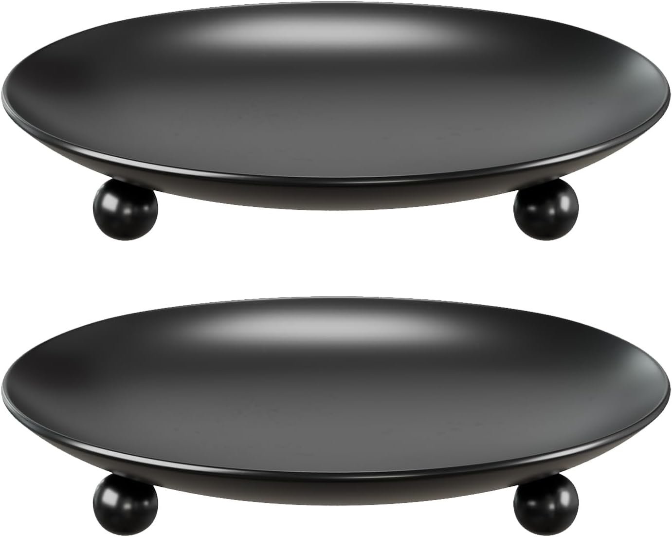 Black Candle Holders for Pillar Candles, Set of 2 Premium Metal Candle Plates Candle Stand for LED or Wax Candles, Decorative Pillar Candle Holder Dish for Table Centerpiece