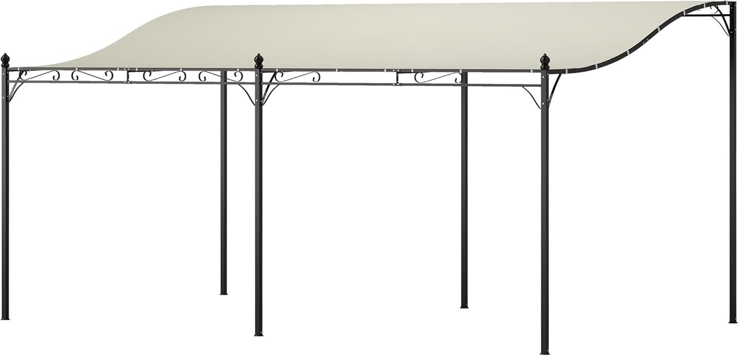 Outsunny 10′ x 16′ Outdoor Pergola Canopy Wall-Mounted Cream White | Metal Patio Canopy, Weather-Resistant Fabric, Drainage Holes, Backyard, Garden, Porch, Beach