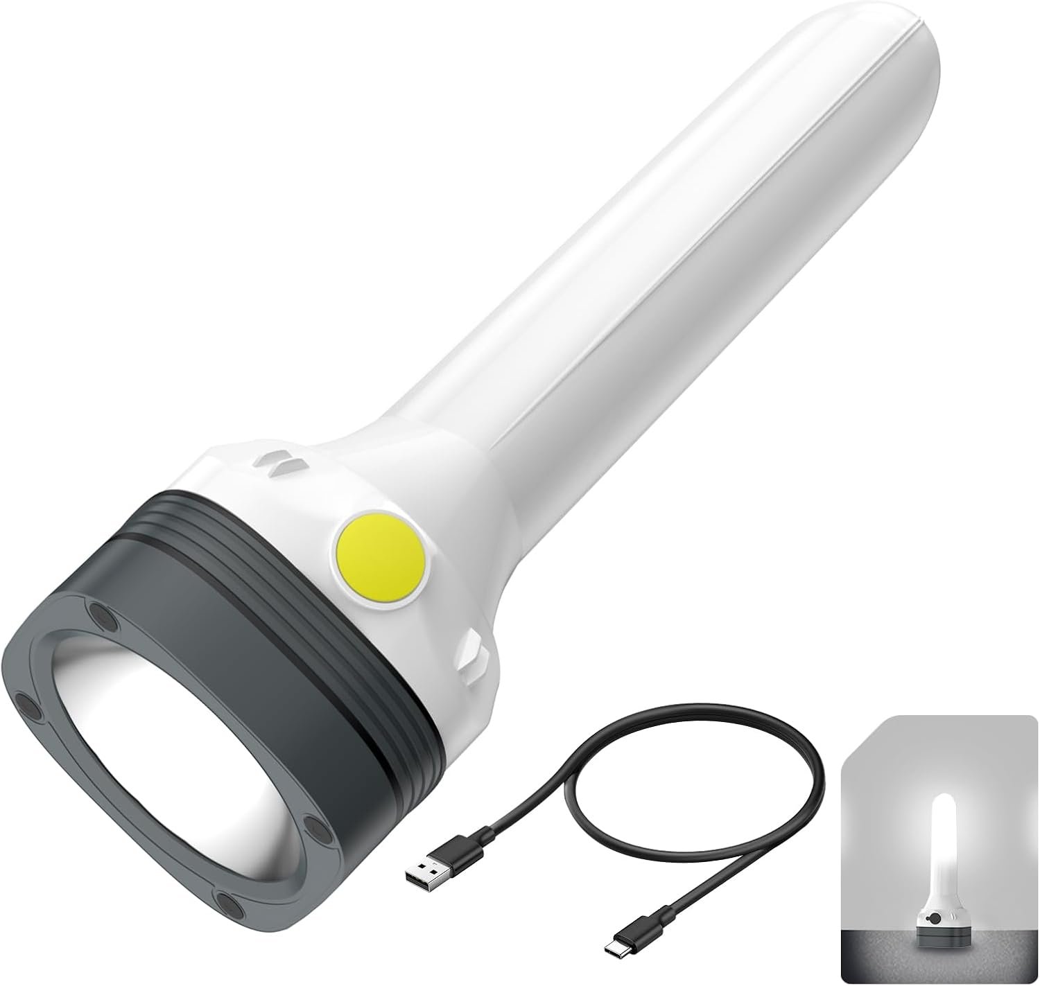 Rechargeable Flashlight Lantern, 2-in-1 LED Handheld Light with Front Beam, 360° Area Lantern and Emergency Strobe, USB-C Camping Light for Power Outages, Home and Car