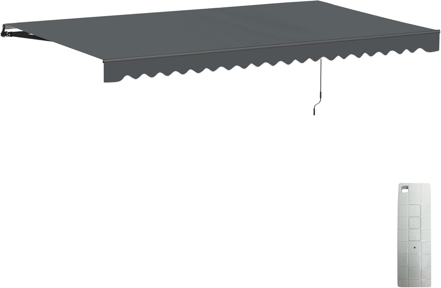 ALEKO Electric Patio Awning Caribbean Black Frame 20×10 Charcoal Gray | Retractable sunshade for decks and balconies, remote-controlled extension, water-resistant fabric, rust-free aluminum frame