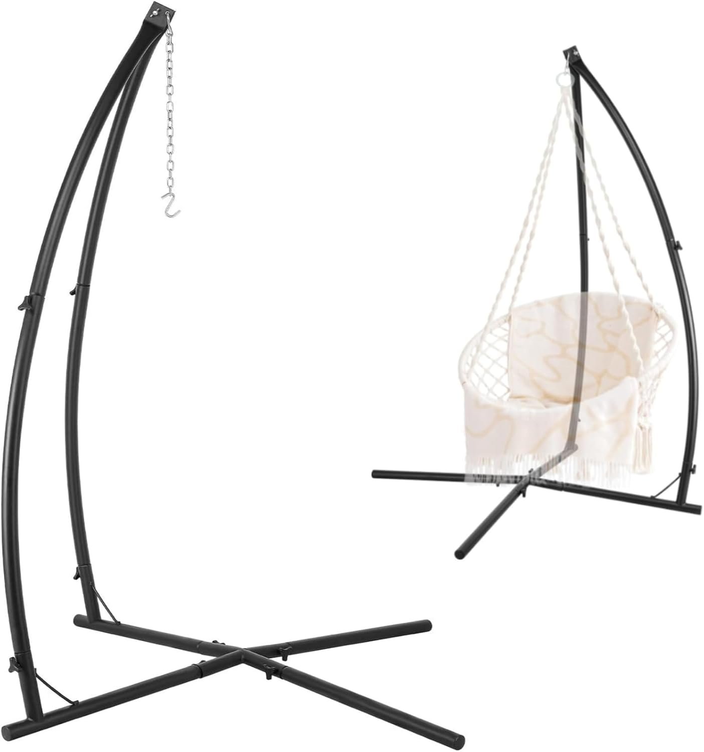 Hammock Swing Stand, Hanging Chair C-Stand, Outdoor Solid Steel Heavy Duty Stands Only Construction w/Buckle & Spring Hook, for Indoor, Air Porch, Tree Tent, Lounger, Patio, Deck, Yard 330 lbs
