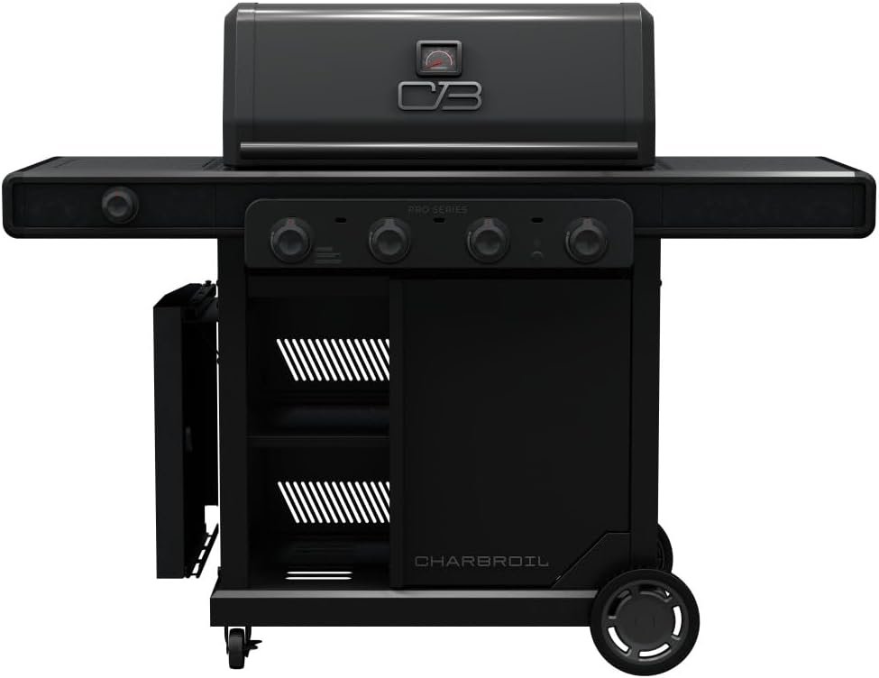 Charbroil Pro Series with Amplifire Infrared Technology 4-Burner Propane Gas Grill Cabinet with Side Burner, Black – 463281024