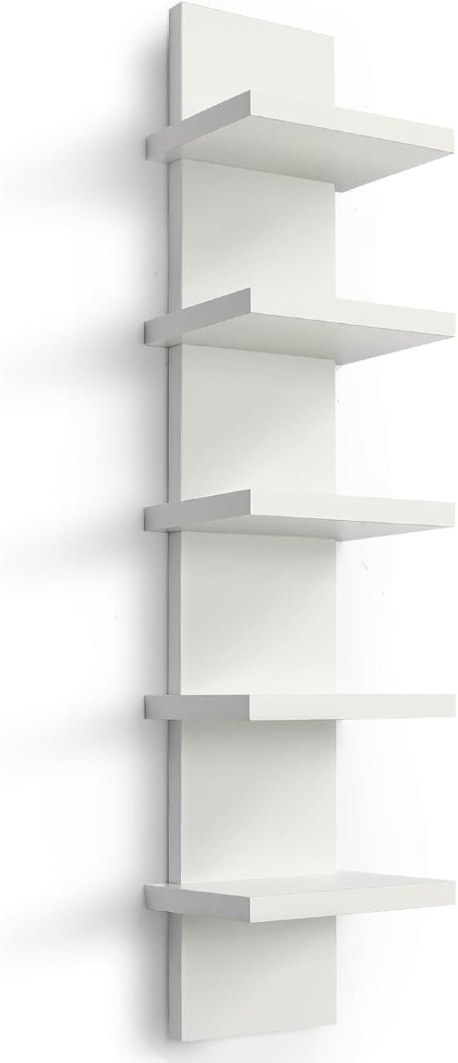 Homaterial 5 Tier Wall Shelf Unit, Small White Vertical Floating Shelf-Narrow Decorative Wall Mount Modern Wall Decor Shelves for Bedrooms, Living Rooms