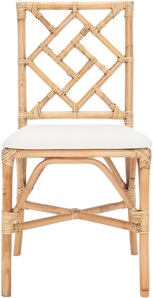 SAFAVIEH Furniture – Bhumi Rattan Accent Chair Set of 2-17.3′ Seat Height – White & Honey-Wash – Rattan – Coastal Woven Design – Ideal for Living Room, Sunroom – Fully Assembled (ACH6509B-SET2)