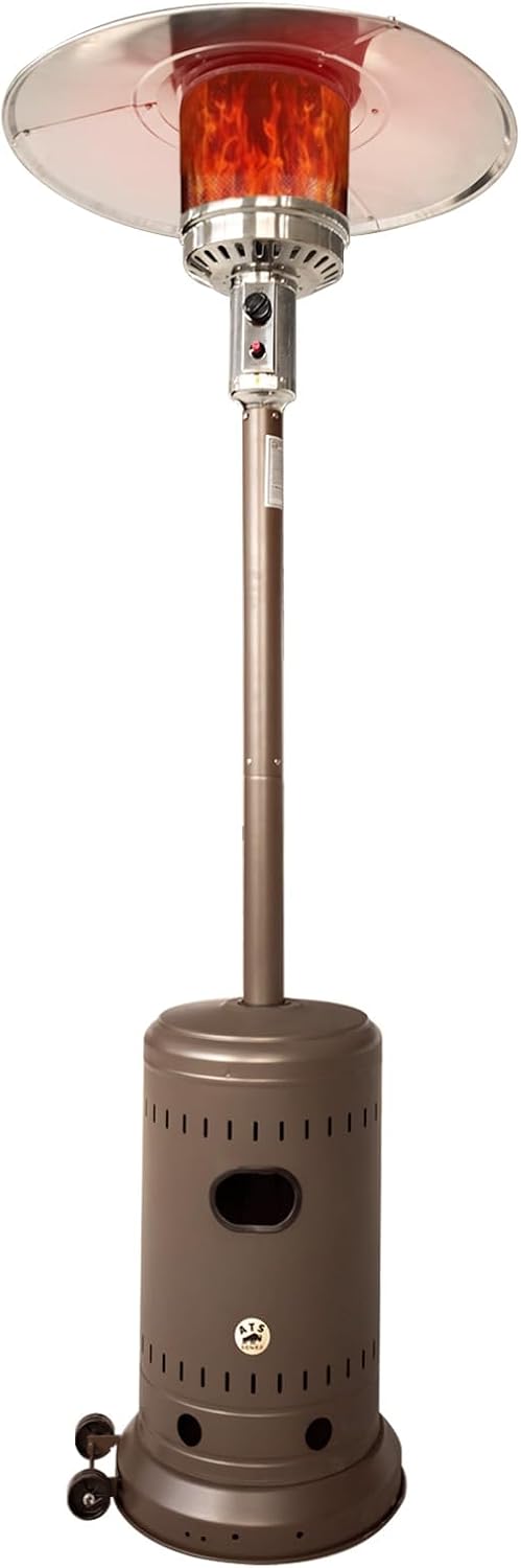 46,000 BTU Outdoor Propane Patio Heater with Wheels, Commercial & Residential, Havana Bronze, 32.5x 32.5 x 91.3 inches (LxWxH)