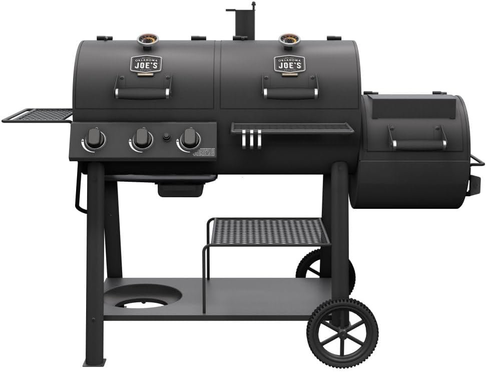 Oklahoma Joe’s Canyon Combo Dual Fuel 3-Burner Propane Gas and Charcoal Smoker and Grill with 1031 sq. in. Cooking Area in Black